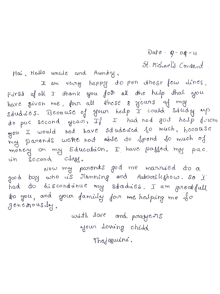 Dankesbrief von Thejaswini